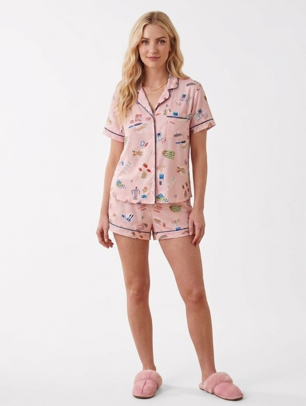 Kate Spade New York Brunch Date Pajama Set Short Sleepwear Pink Size Large
